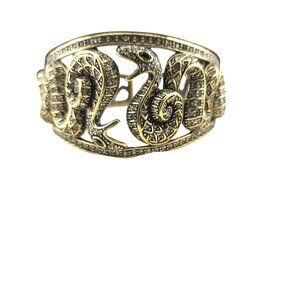 Heidi Daus Double Dragon Snake Clamper Gold-Tone Rhinestones Hinged Bracelet